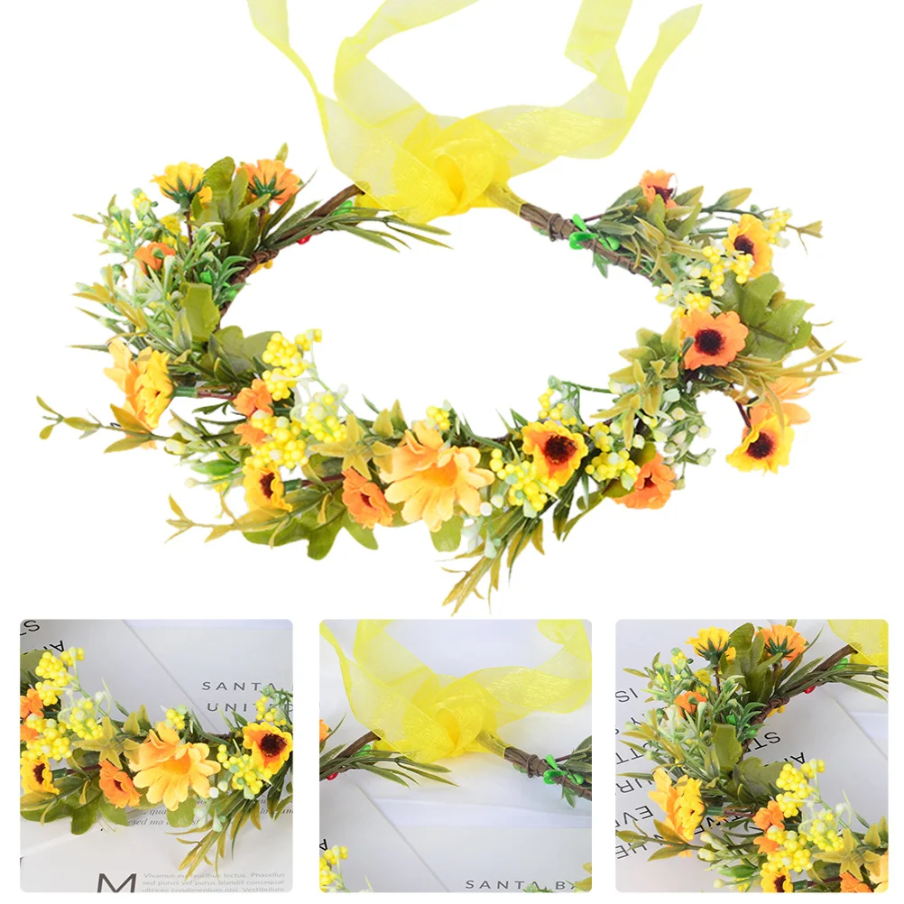 

Flower Crown Wreath For Bride Wedding Party Floral Headband Faux Headdress Bridal Hair Accessory Photography Props Girl