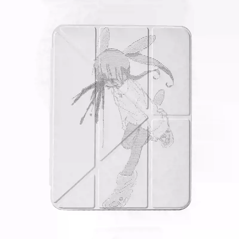 Artistic Cute Gray Line Pixel Girl Design For iPad Case iPad 11 Air 7 Pro 11 5 4 Mini 6 Y Fold Anti-Bend Cover with Pencil Slot
