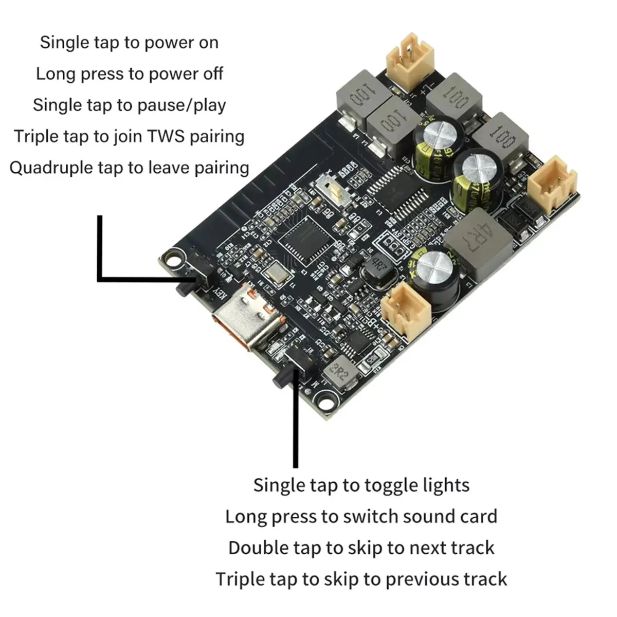 Module amplificateur Bluetooth A40I DC 5V 2x10W à double canal avec algorithme d'amélioration, carte amplificateur BT DC 5V Type C