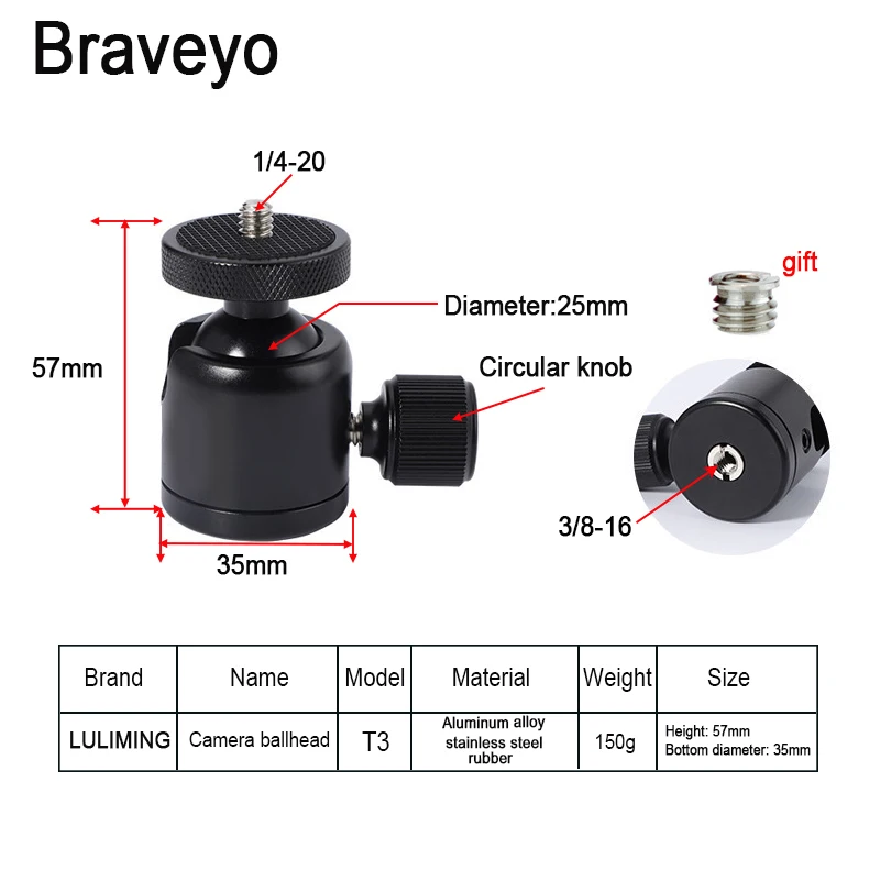 Mini trípode con cabezal de bola y rotación de 360 grados, accesorios de fotografía portátiles, soporte en vivo, adaptador de montaje de Flash, 3/8, 1/4 pulgadas