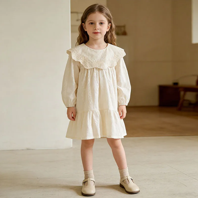 

Korean Style Princess Dress for Girls Spring Autumn New Arrival Long Sleeve Embroidered Collar Baby Girl's Dress