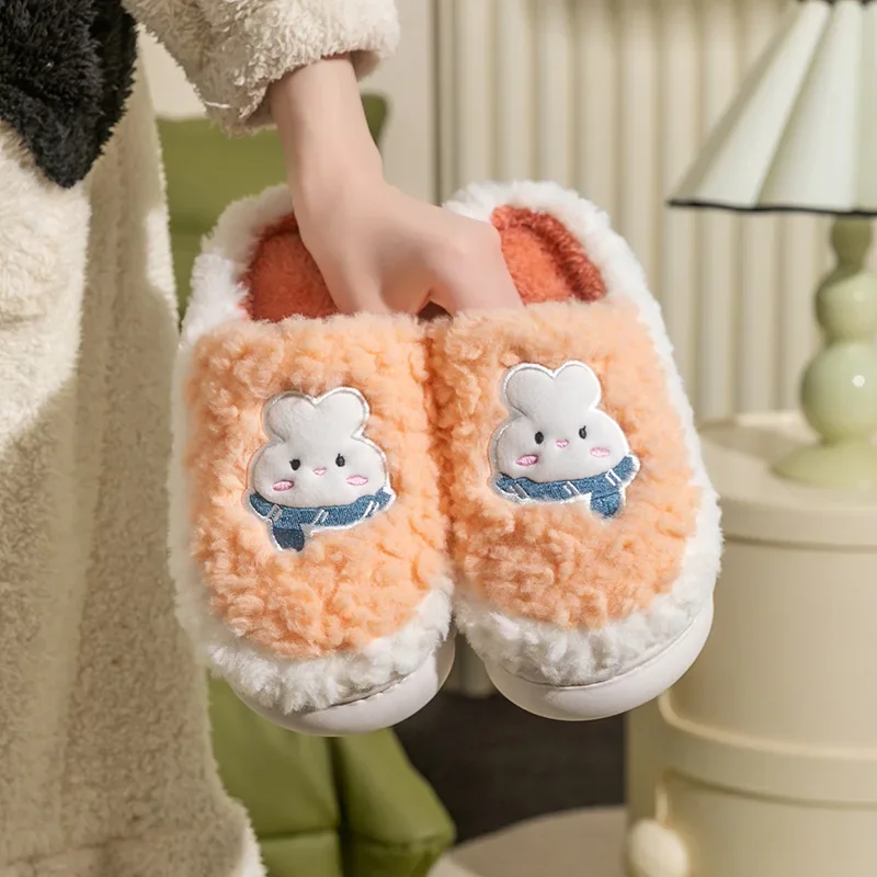 Men's and women's cute cotton slippers thickened warm plush indoor home thick-bottomed cotton slippers