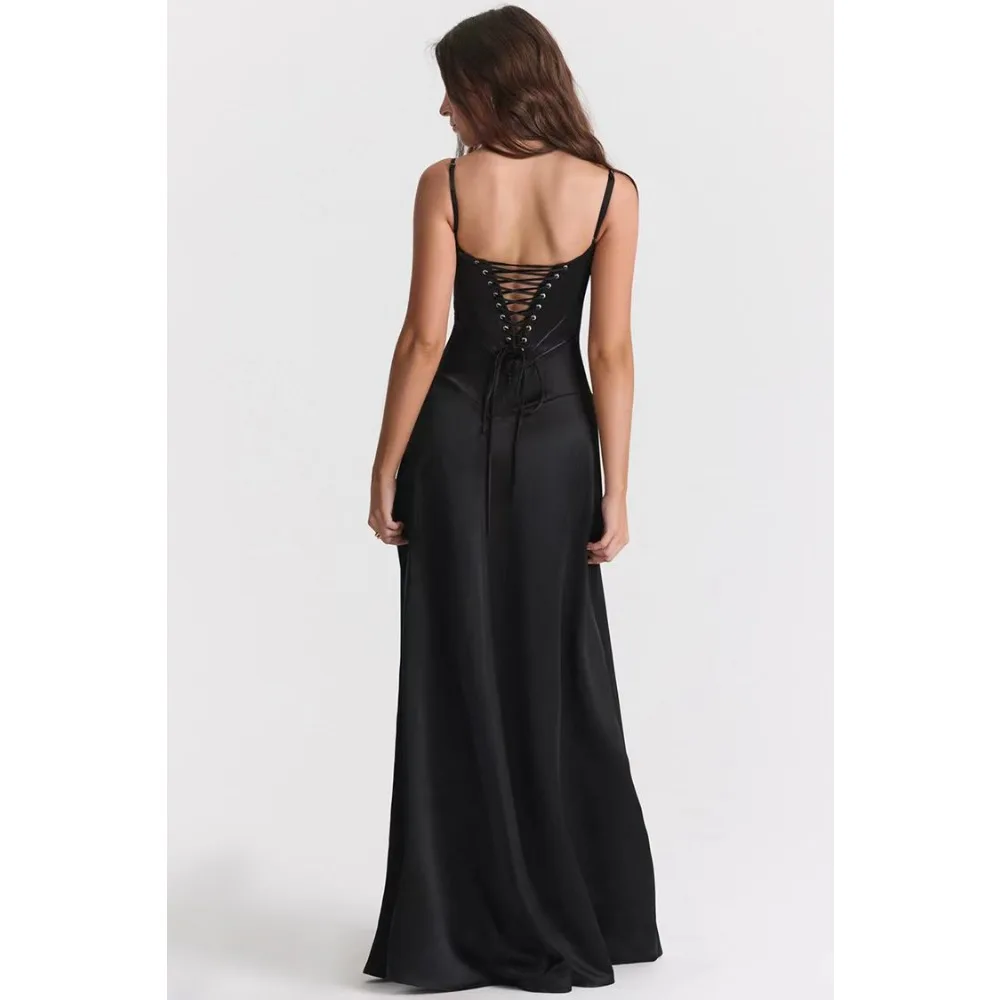 Vestido de noche elegante para mujer, vestido de fiesta de boda, sin mangas, con tirantes, Espalda descubierta, Sexy, ajustado hasta el suelo