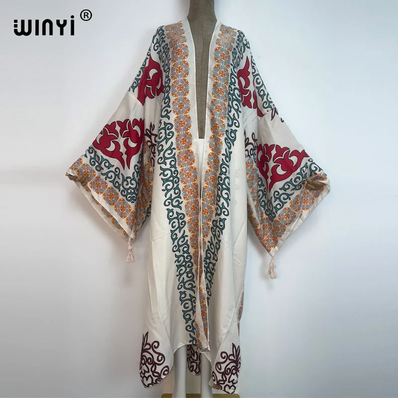 2022 WINYI Summer Beach Wear costume da bagno Cover up sweet lady boho Cardigan cotton feeling sexy Holiday manica lunga Kimono kaftan