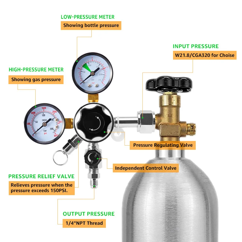 W21.8 Soda Co2 Regulator,Home Brew Beer Gas Line Assembly With Plastic Carbonation Cap For Soda Beer Brewing