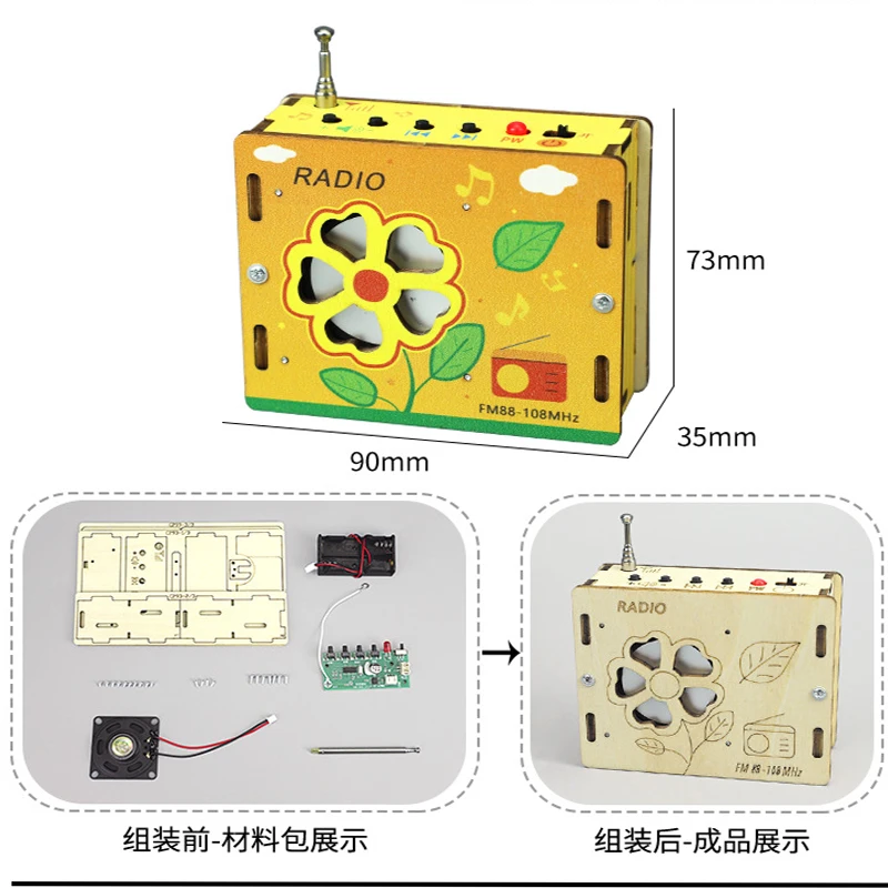 Modelo de Radio FM DIY, juguete decorativo, Kits de experimentos científicos de madera, rompecabezas de aprendizaje científico, materiales de montaje hechos a sí mismas