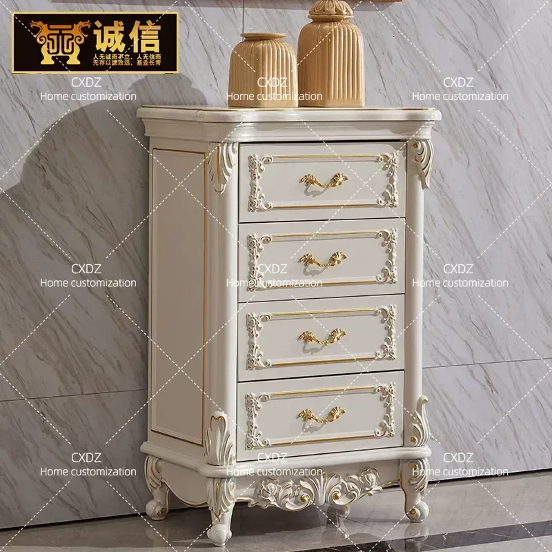 European Style Solid Wood Carved Flower 5 Bucket Cabinet Bedroom Living Room Storage Drawer Low Sideboard for Small Apartment