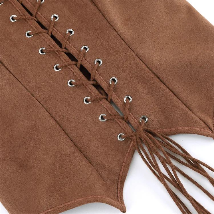 Retro Mittelalterliches Damen-Wildleder-Korsett-Oberteil Vintage Viktorianische Piraten-Damenweste Renaissance Cosplay Piraten-Halloween-Crop-Weste – Detail 8