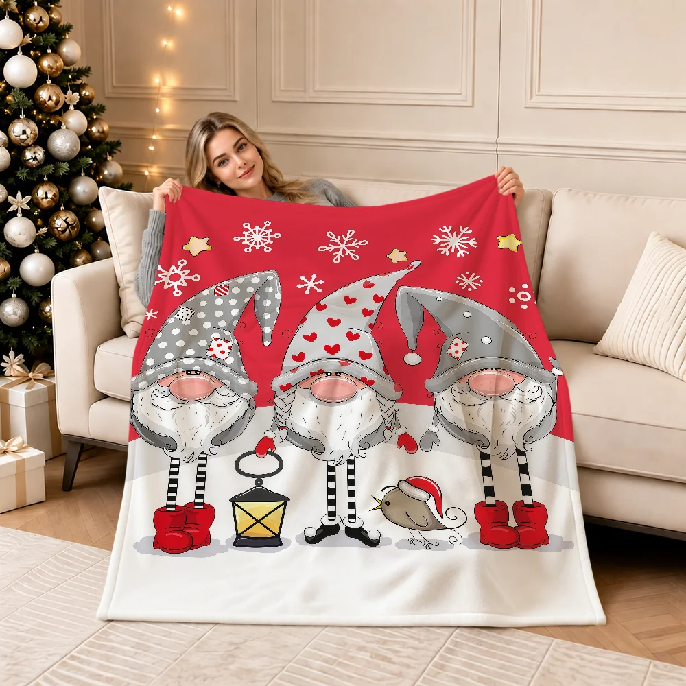 Fashion Art Cute Christmas Gnomes Warm Soft Plush Blanket For Sofa Living Room Nap Home Bedroom Travel Gift Flannel Pet Hogar