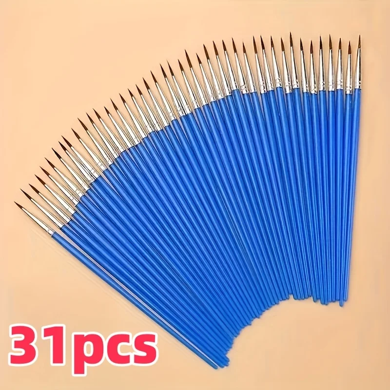 31Pcs Fine Detail Paint Brushes Nylon Hair Blue Handle Washable Brush Set for Watercolor Painting Calligraphy DIY Art