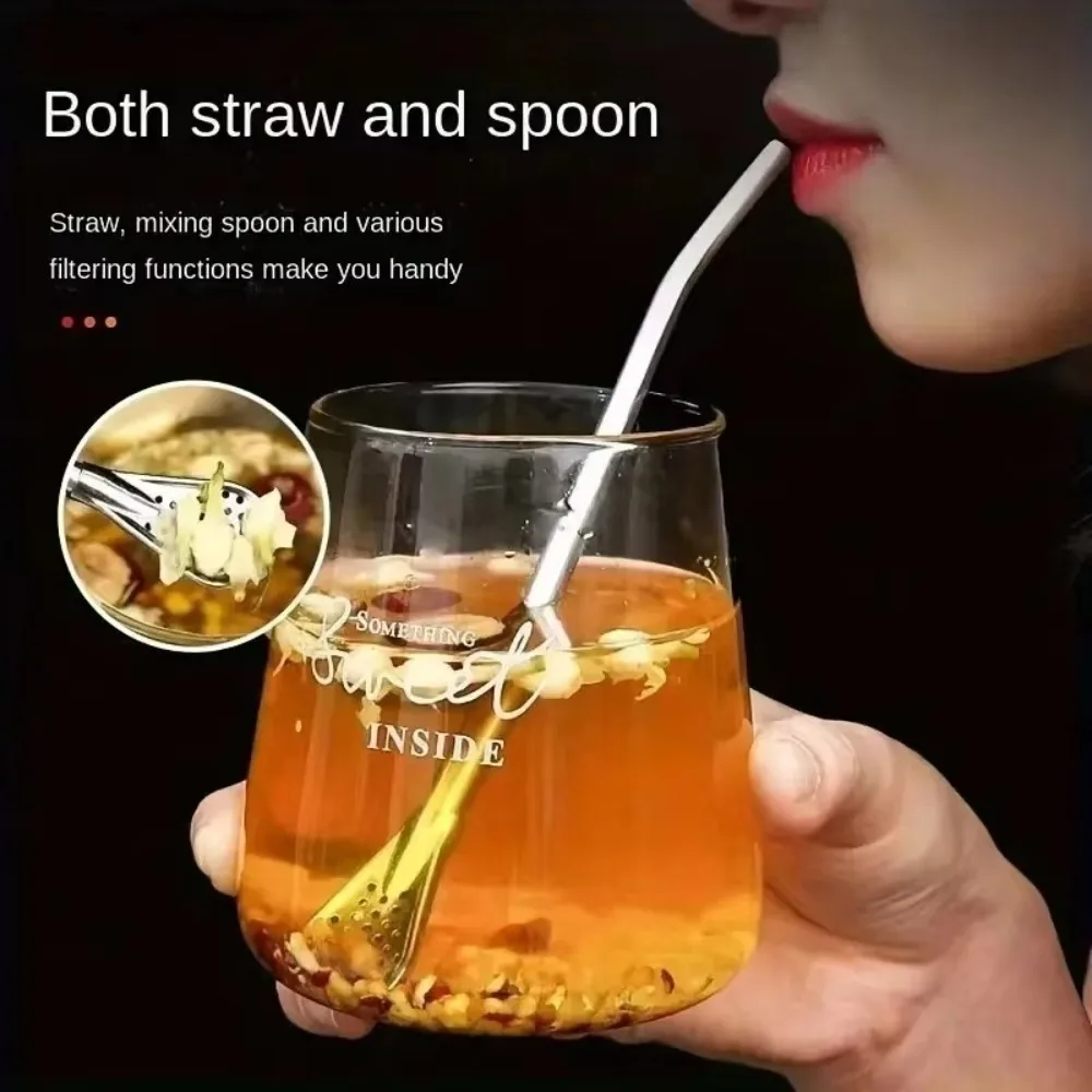 2/4Pcs Easy Cleaning Stainless Steel Drinking Straws Spoon Bombilla Gourd Reusable Yerba Mate Filter Washable with Brush