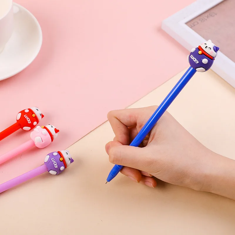 36 Pcs Wholesale Cute Lucky Cat Cute Fat Cat Gel Pen Office Black Student Writing Signature Pen School Supplies Stationery