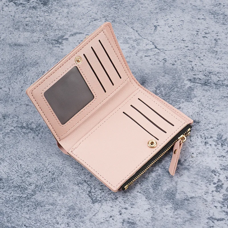 Vertical Buckle Cherry Embroidered Short Trendy Mini Wallet New Simple Fashion Purse For Female Students Shopping Pocket Carry