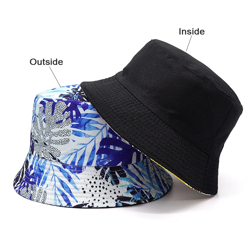 Bocca Coconut Tree Bucket Hat Print Panama Fisherman Hats Double-sided Reversible Foldable Unisex Beach Summer Holiday Cap Gorra