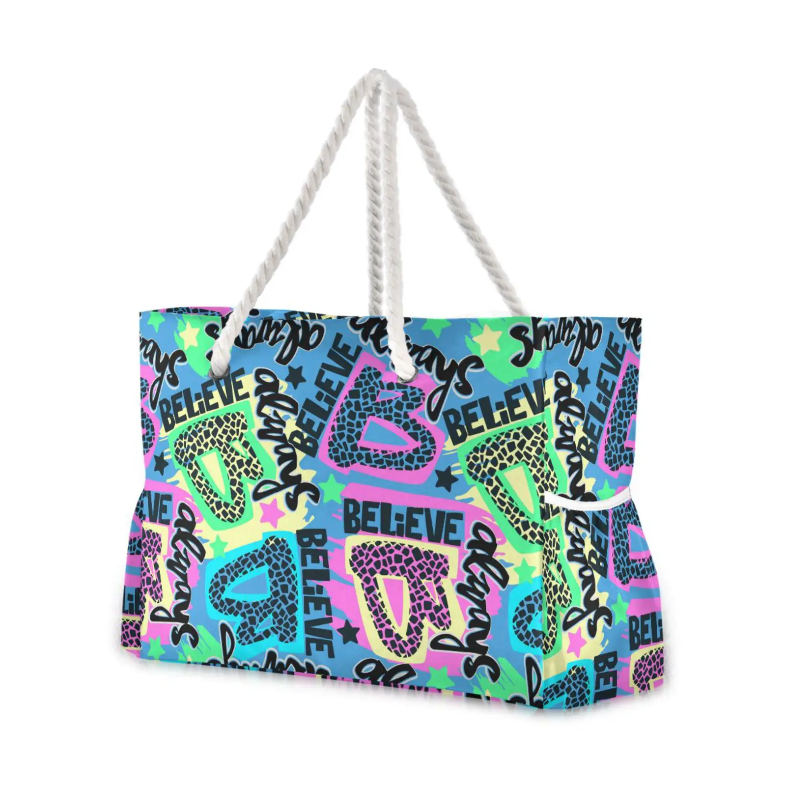 

Graffiti Art Print Beach Tote Bag For Women Handbag Large Capacity Shoulder Bag Summer Casual Female Canvas Shopping Storage Bag