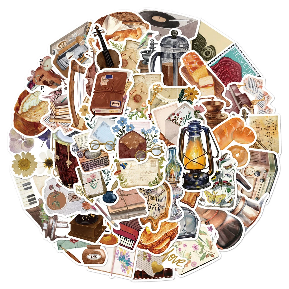 10/30/50pcs Vintage temps mémoire Graffiti autocollants esthétique dessin animé décalcomanies bricolage bouteille d'eau téléphone guitare ordinateur portable autocollant emballage