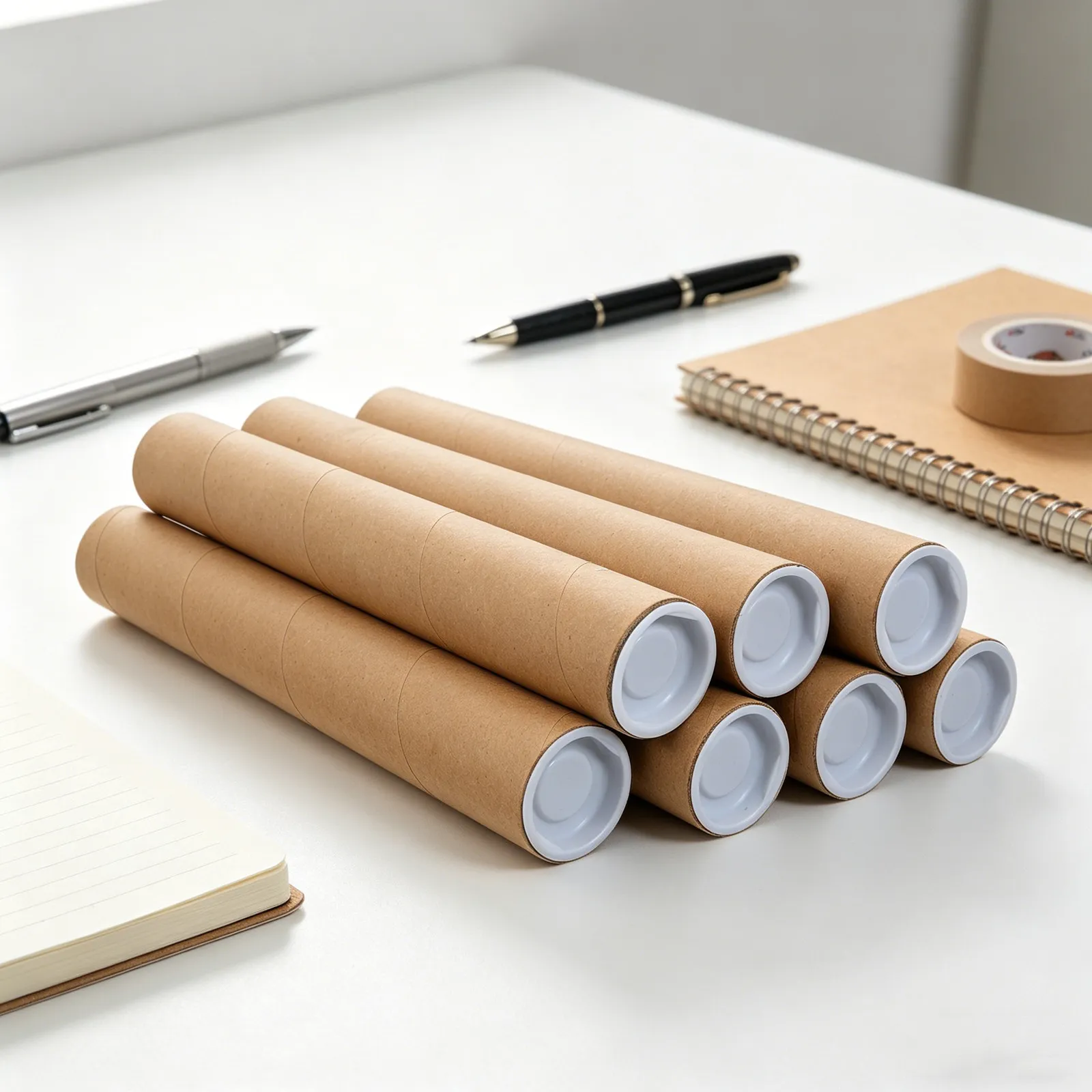 

12Pcs Heavy-Duty Kraft Paper Mailing Tubes with End Caps for Poster Shipping Artwork Storage Document Transport Reusable