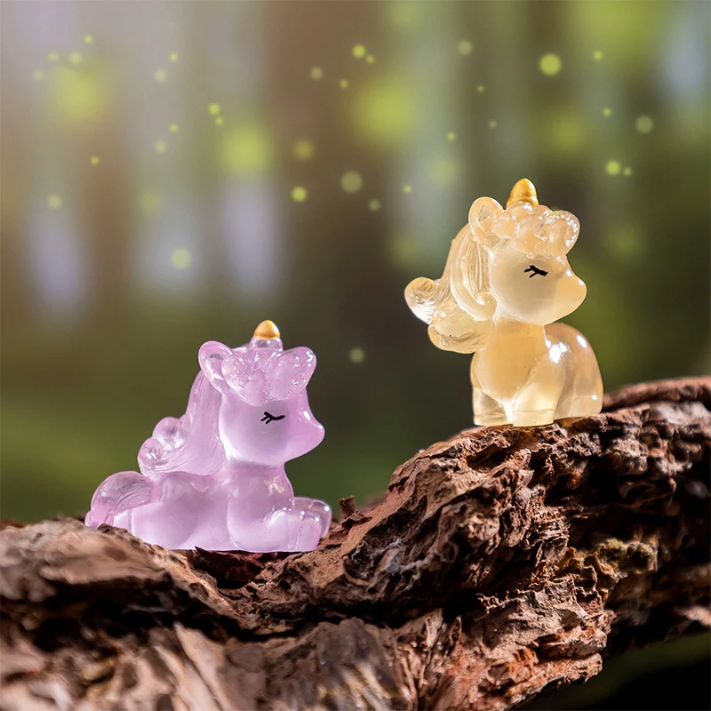Cartoon Miniature Unicorns Statue Home Decoration DIY House Decoration Accessories Cute Kawaii Luminous Unicorns Dolls Gifts