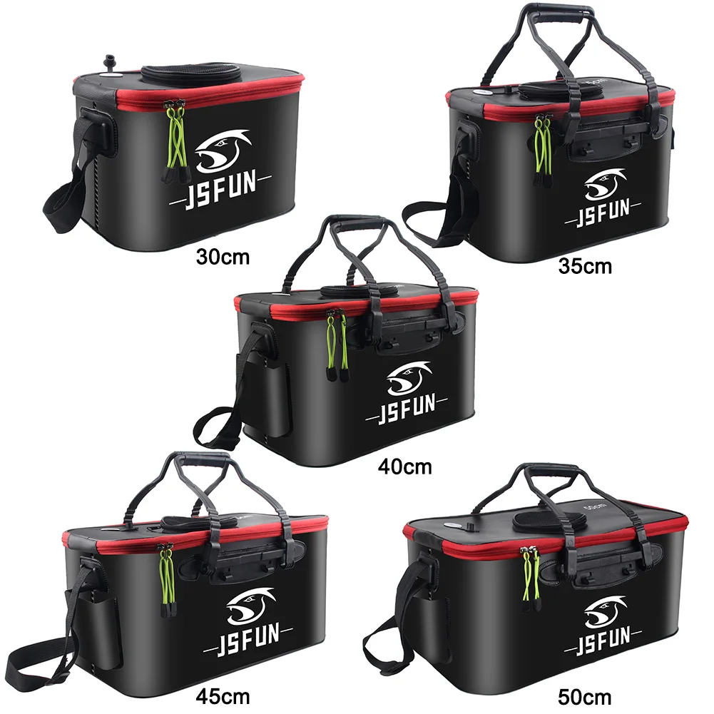 

EVA Fish Bait Bucket Carrying Handles Collapsible Fish Protection Bucket with Side Pockets and Zipper Breathable Net Top Cover