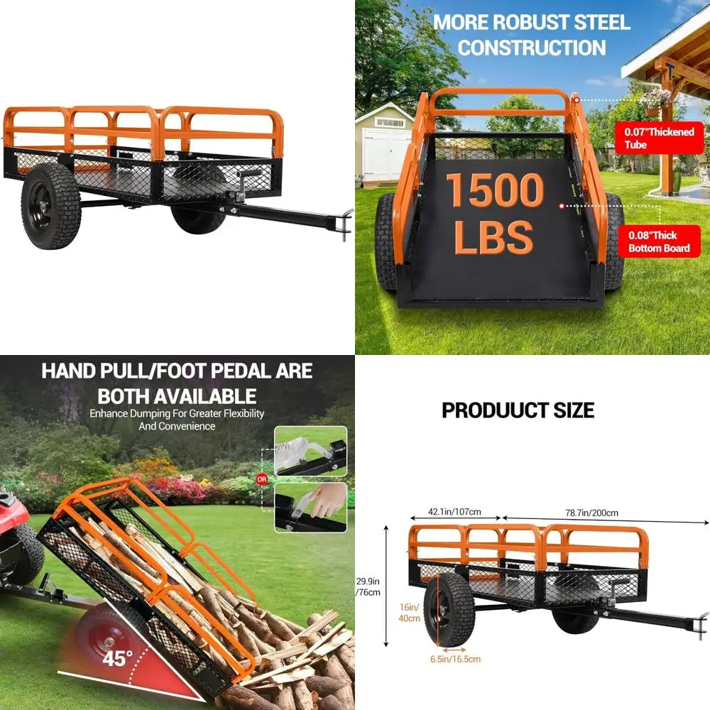 

Сверхмощная стальная тележка-самос, емкость 1500 фунтов, 15 кубических футов, вездеходные шины, двойные режимы самосвала для использования в дворах и в саду