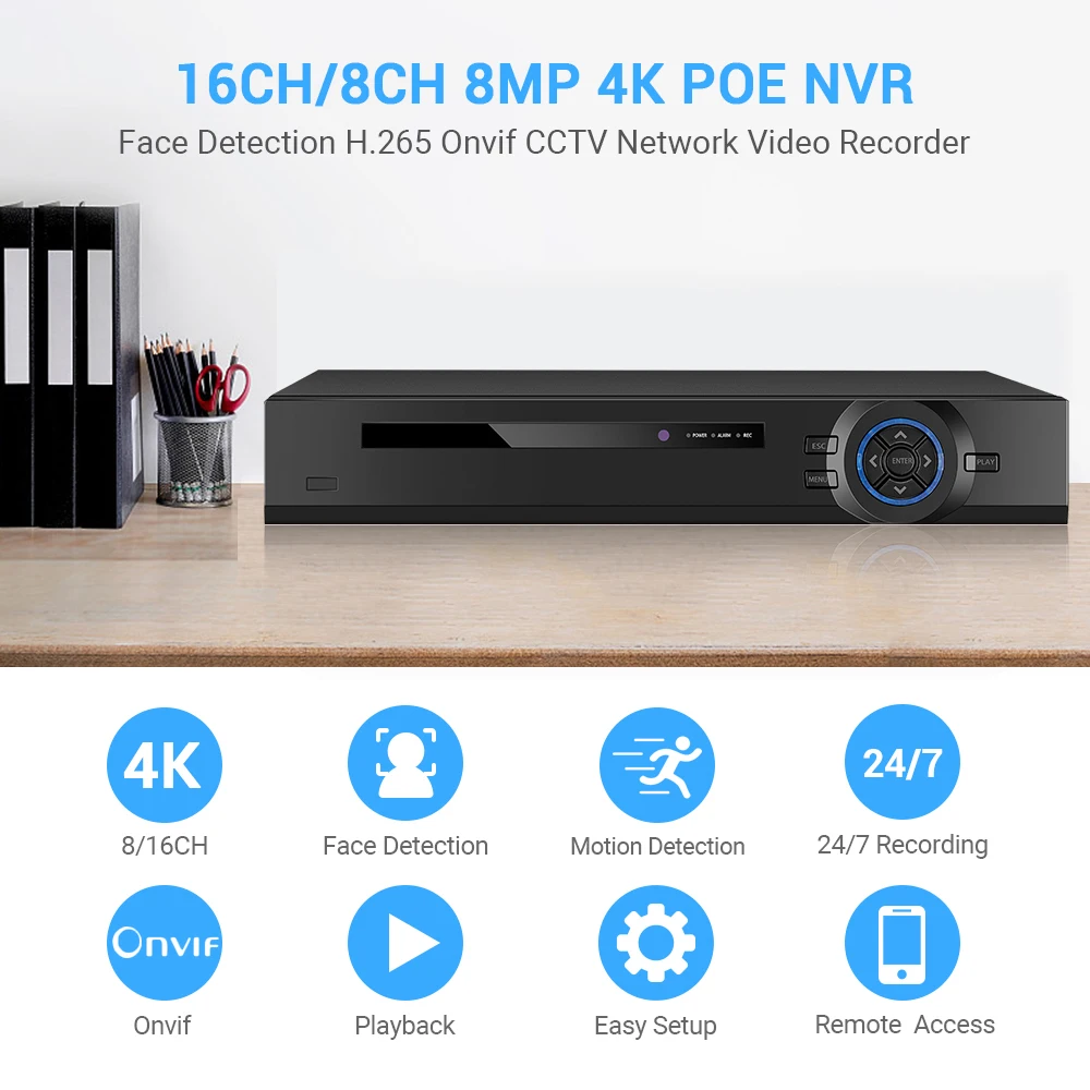 Imagem -03 - Cctv Poe Nvr 8ch 16ch Ieee802.3af 48v para 8mp 5mp 1080p Poe ip Câmera de Segurança em Casa Sistema H.265 Detecção de Rosto Xmeye 4k 8mp