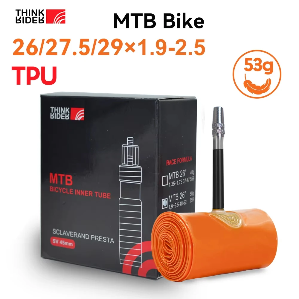 

ThinkRider Ultralight Bicycle Inner Tube 29/26/27.5 Inch MTB Bike Tube Valve Length French 45Mm for Mountain Bike Tube