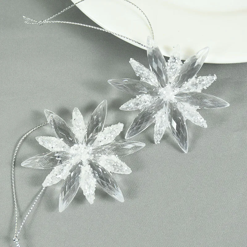 2pcs Christmas Snowflake Ornaments Clear Acrylic Snowflakes Christmas Crafts Pendant Ornaments For Home Xmas Party New Year 2023