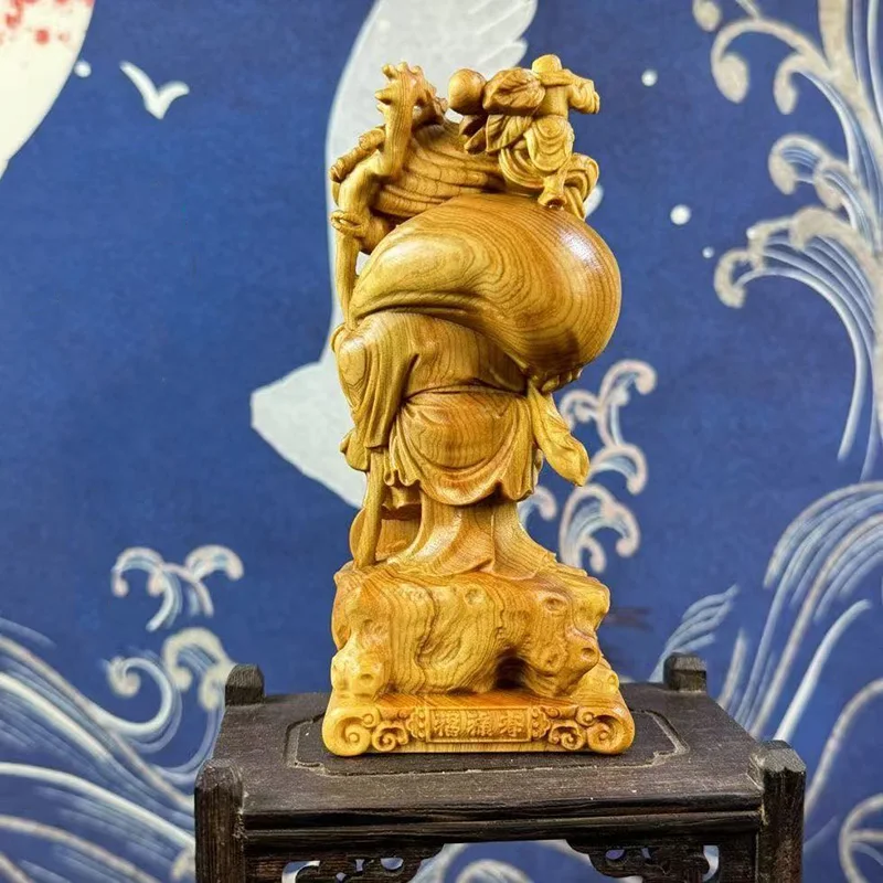 wood carving Big Belly Laughing Buddha sculptures and figurines characteristics Home Room Office Wealth Luck Feng Shui Decor view 2