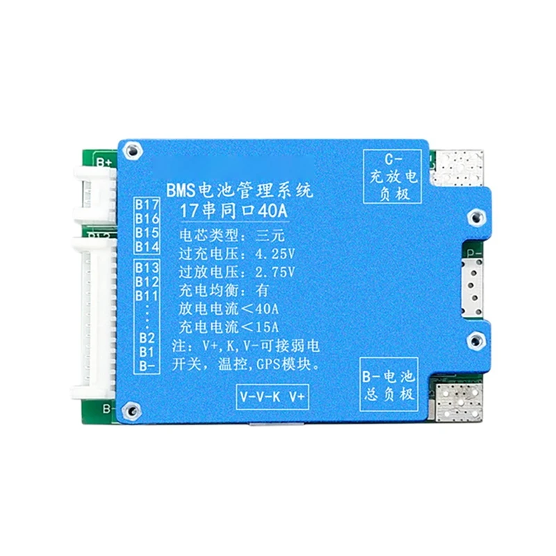 

Bms 17S 40A 60V 18650 Lithium Battery Load Balancer Board Common Port Short Circuit Protection Electric Bike Scooter