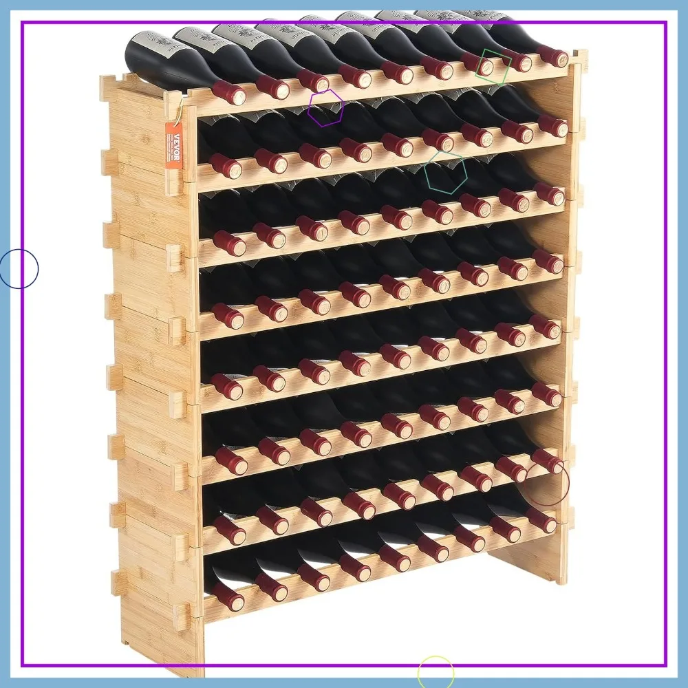 

Upgrade Modular Wine Rack, 8-Tier Bamboo Storage for Pinot Bottles, Wobble-Free Freestanding Display Shelf