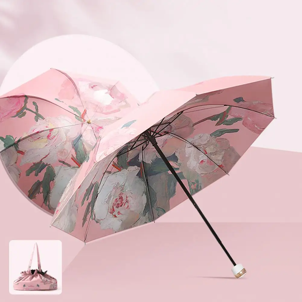 Sun Umbrella Double sided Floral Print UV Blocking Umbrella Portable Waterproof Windproof Travel Folding Sun Rain Umb