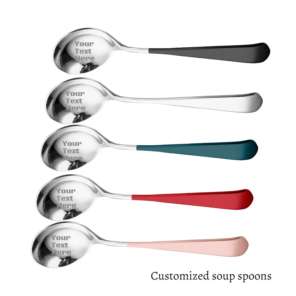 5 pcs Custom Spoon,Stainless Steel Coffee Spoon,Engraved Name Ice Cream Spoon, Birthday Christmas Gifts, Mirror Metal Soup Spoon