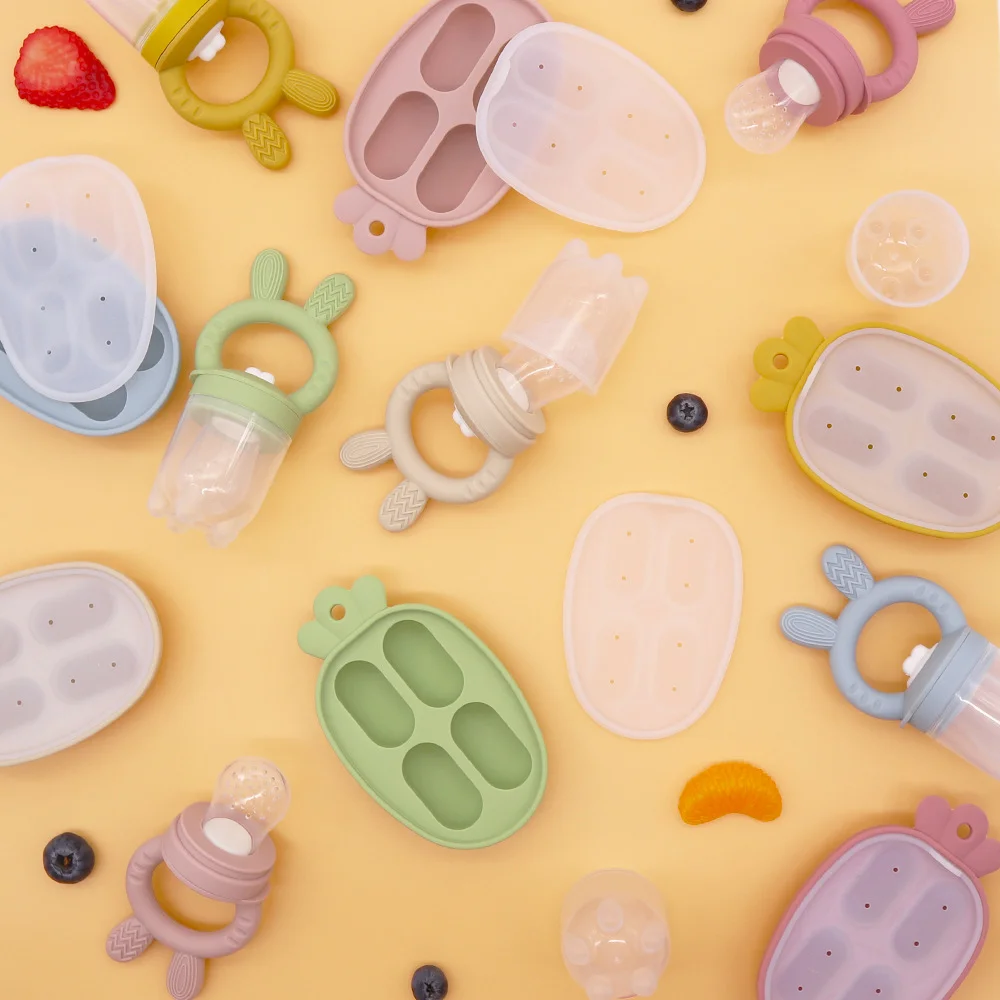 Cute Baby Fruit and Vegetable Teether Toy Food Supplement Bite Le Silicone Baby Feeding Tableware Ice Cream Mold Baby Stuff