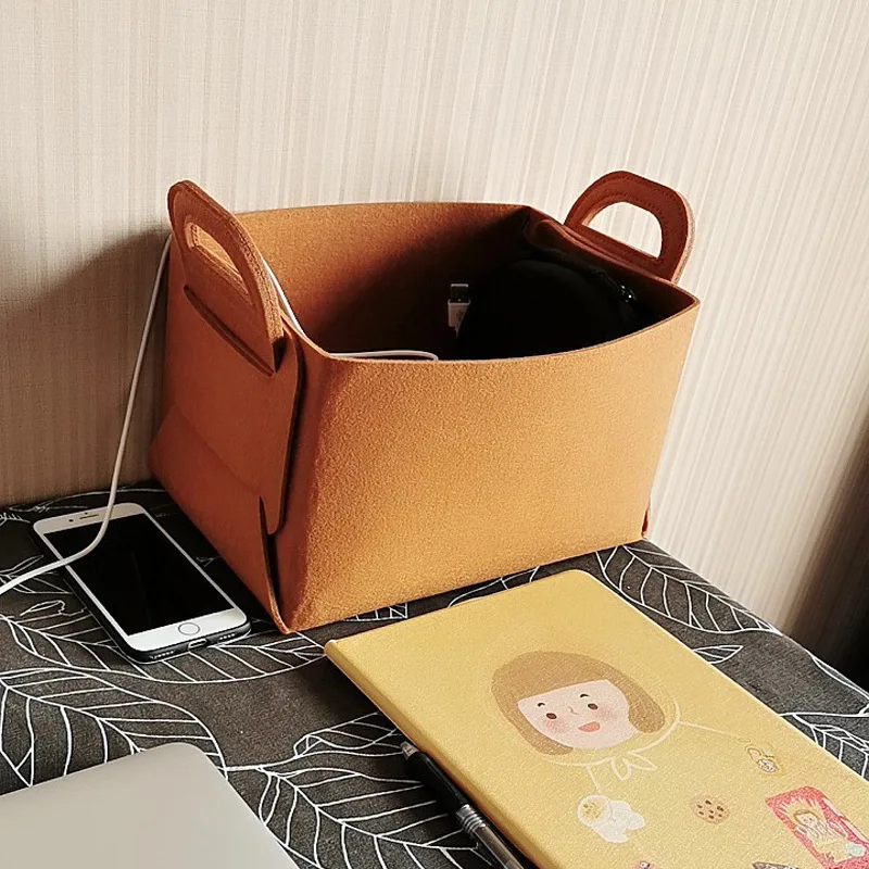 Foldable Felt Storage Basket Laundry Basket Desktop Sundries Underwear Toy Storage Box Cosmetic Book Stationery Container Basket