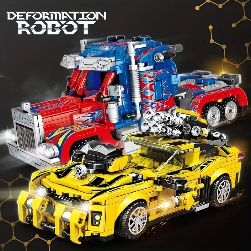 Jouet robot transformant, modèle de voiture, figurine d'action, blocs de construction de voiture robot transformant, cadeau d'Halloween, de Thanksgiving, de Noël