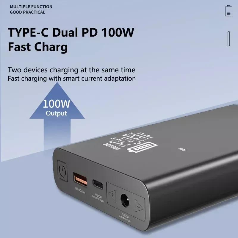 PD100W External Battery Pack For Laptop IPad Phone Notebook DC 12V 16.5V 19v 20V 24V Laptop Power Bank Portable Laptop Charger