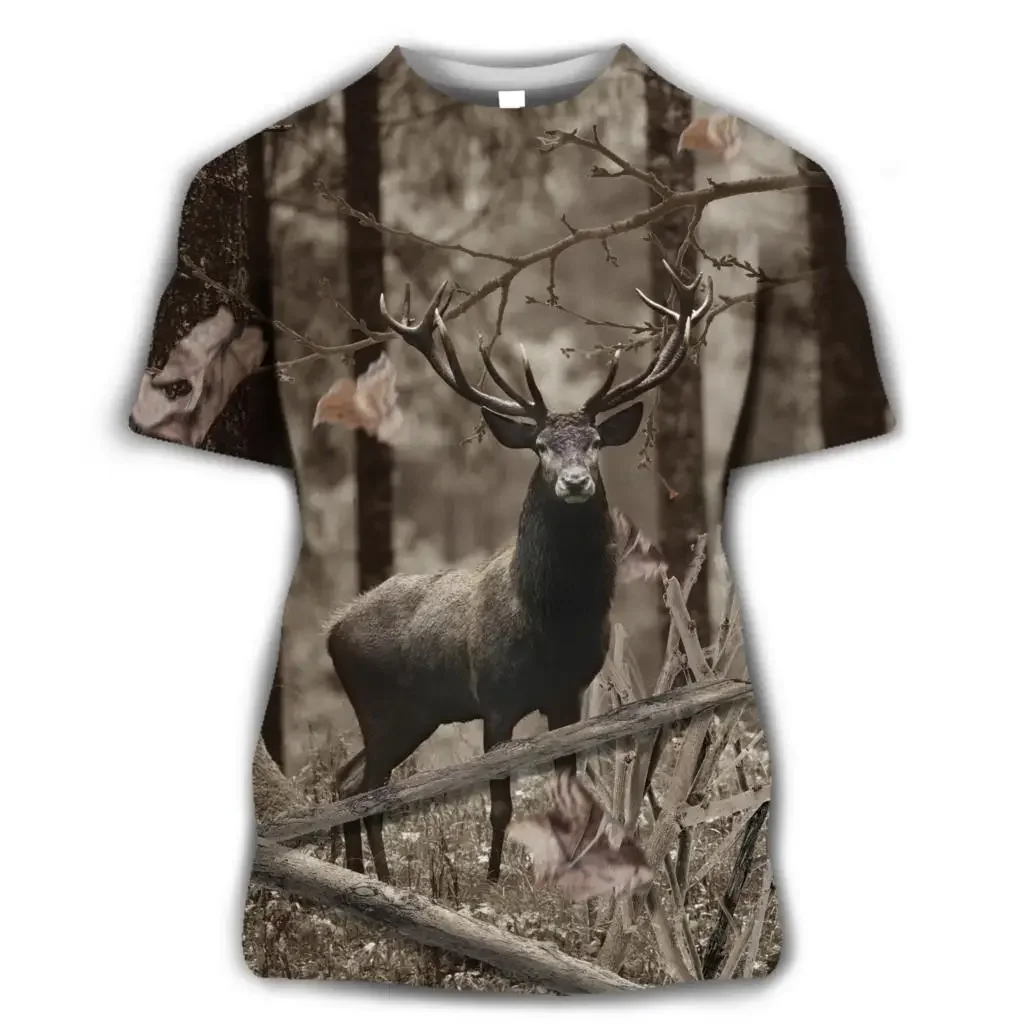 Wild Boar 3D Oversized T-shirt Summer Casual Men's Fashion Streetwear Children's Short-sleeved Shirt Camouflage Hunting Animal