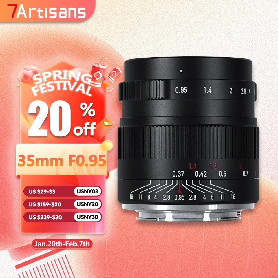 

7artisans APS-C 35mm F0.95 Extra-large Aperture Portrait Camera Lens with Sony E Nikon Z Fujifilm XF Canon EOS-M RF M43 Mount