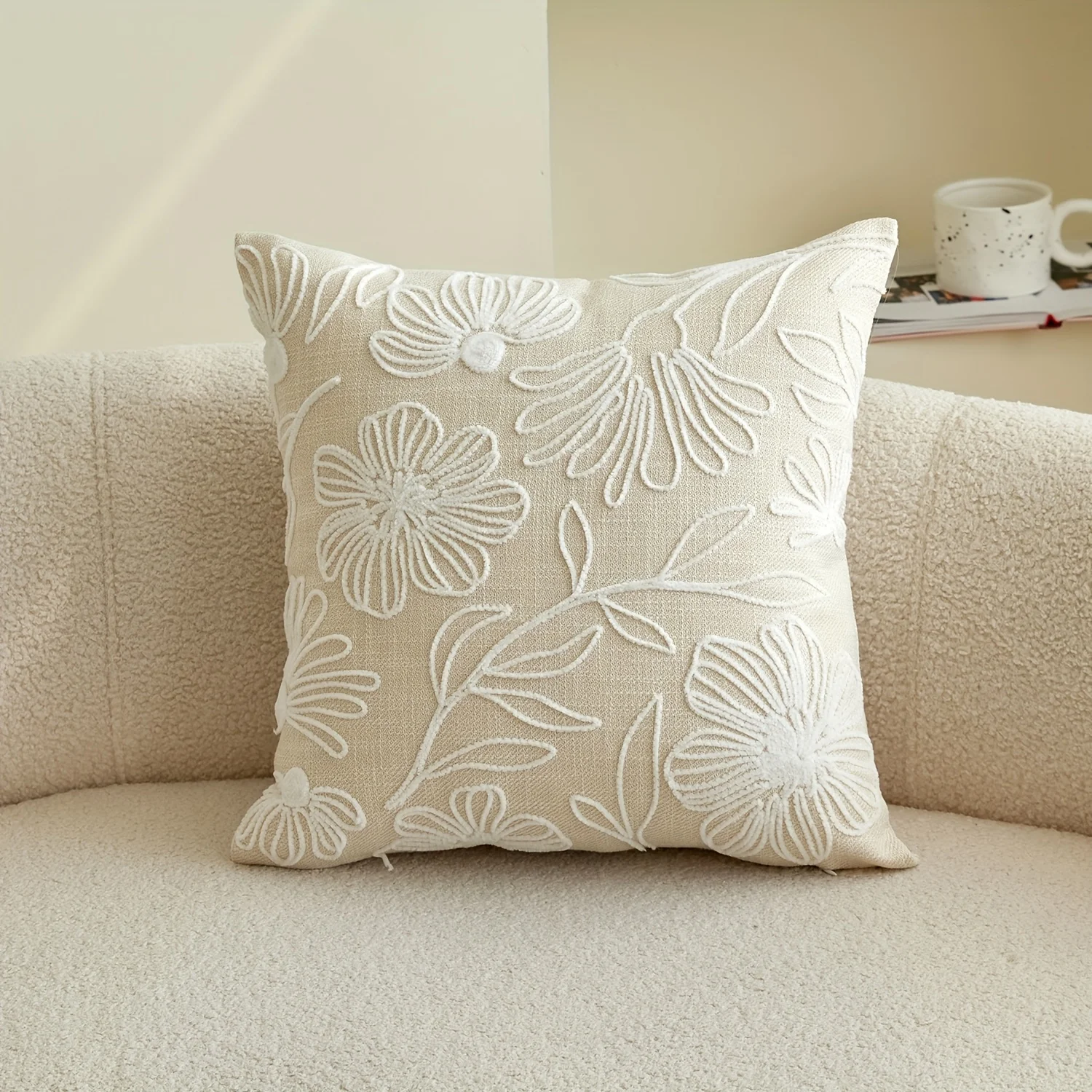 1pc, Pillowcase, Floral Leaves Pillowcase, Single Side Embroidery, Suitable for Sofa, Living Room, Bedroom Home Decoration, No Pillow Core