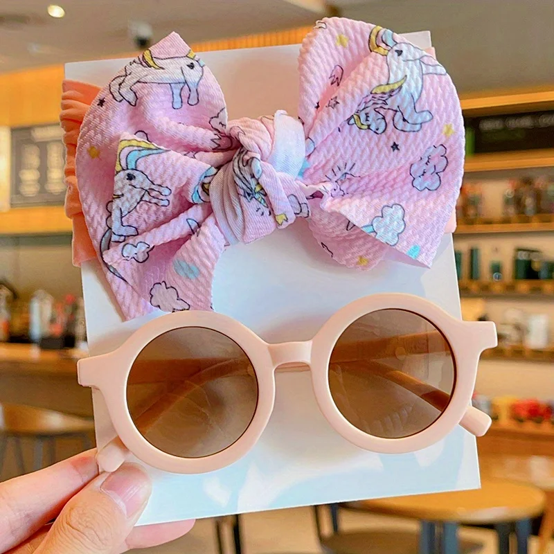Haarband mit Schleife und Sonnenbrille-Set für Mädchen und Jungen, Blumendruck, Baby-Haarband, runde Sonnenbrille, Foto-Requisiten, Haaraccessoires 2026 – Detail 13