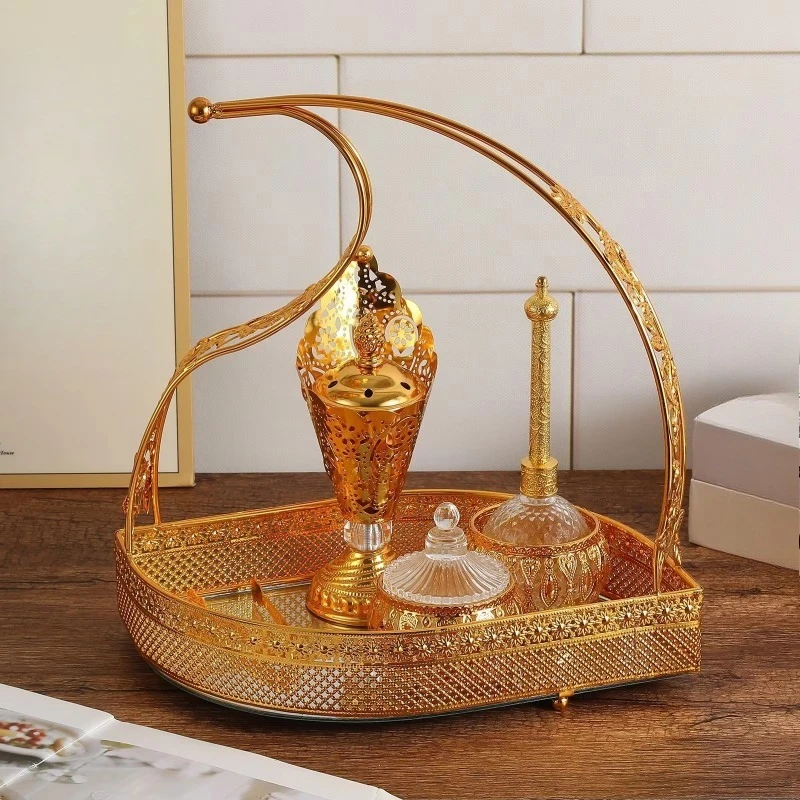 Iron incense burner large five-piece set Exotic incense burner gold plating