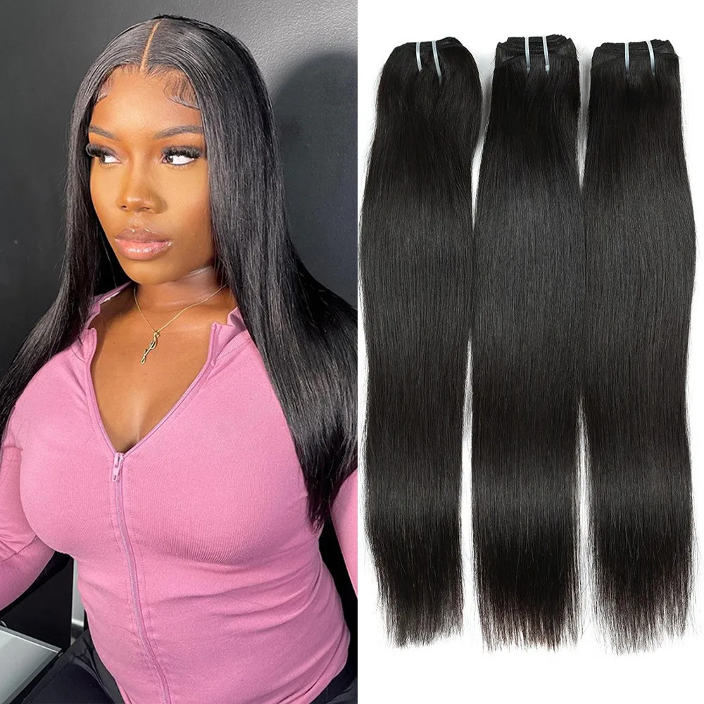 Straight Super Double Drawn Hair Bundles 1/3/4 PCS 12A Virgin Unprocessed Human Hair Bundles Natural Black 100% Human Hair