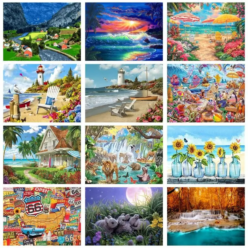 

CHENISTORY Picture By Numbers Landscape Gift Paint By Number Sea DIY Hand Painted Wall Art Drawing Acrylic Home Decor