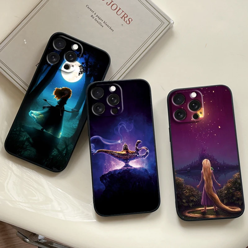 

Disney Princess For iPhone 15 14 13 12 11 XS XR X 8 7 SE Pro Max Plus Mini Black Soft Phone Case