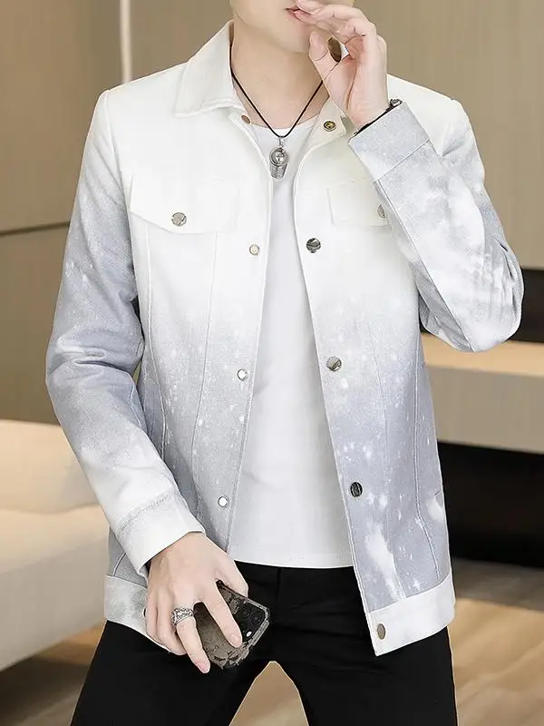 

Мужская приталенная куртка на раннюю весну-осень 2025 года, корейская версия, новая модная модель с отложным воротником, градиентный цвет