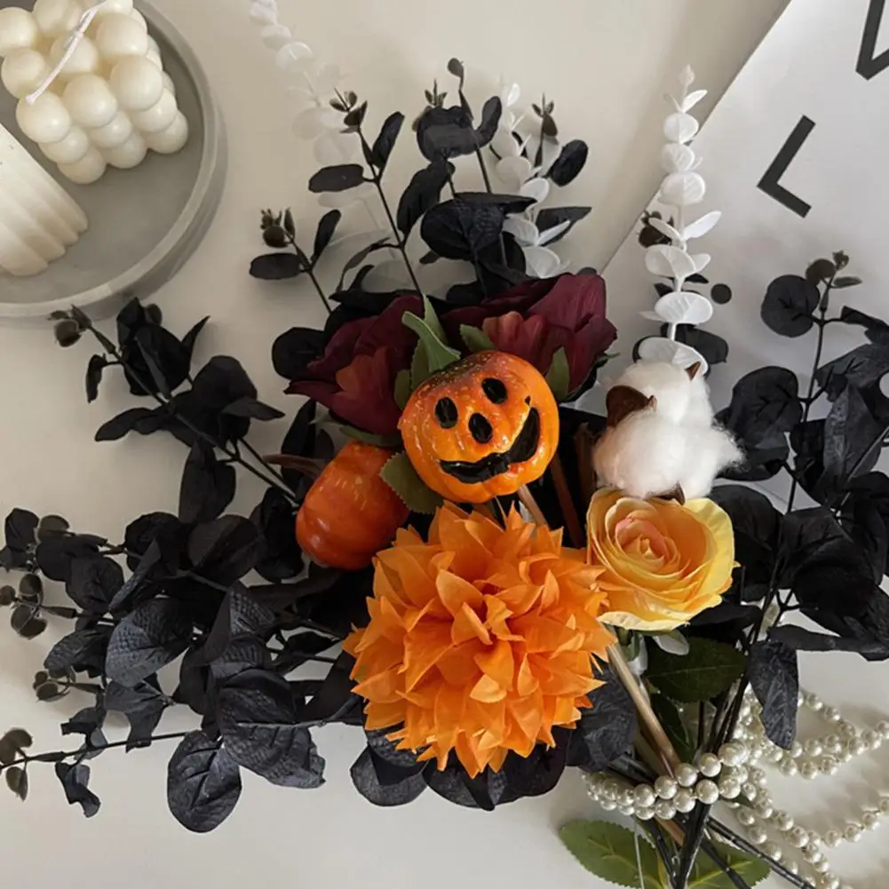 

Silk Eucalyptus Leaves Halloween Party Decorations Realistic Silk Cloth Black Eucalyptus Branches Halloween for Indoor