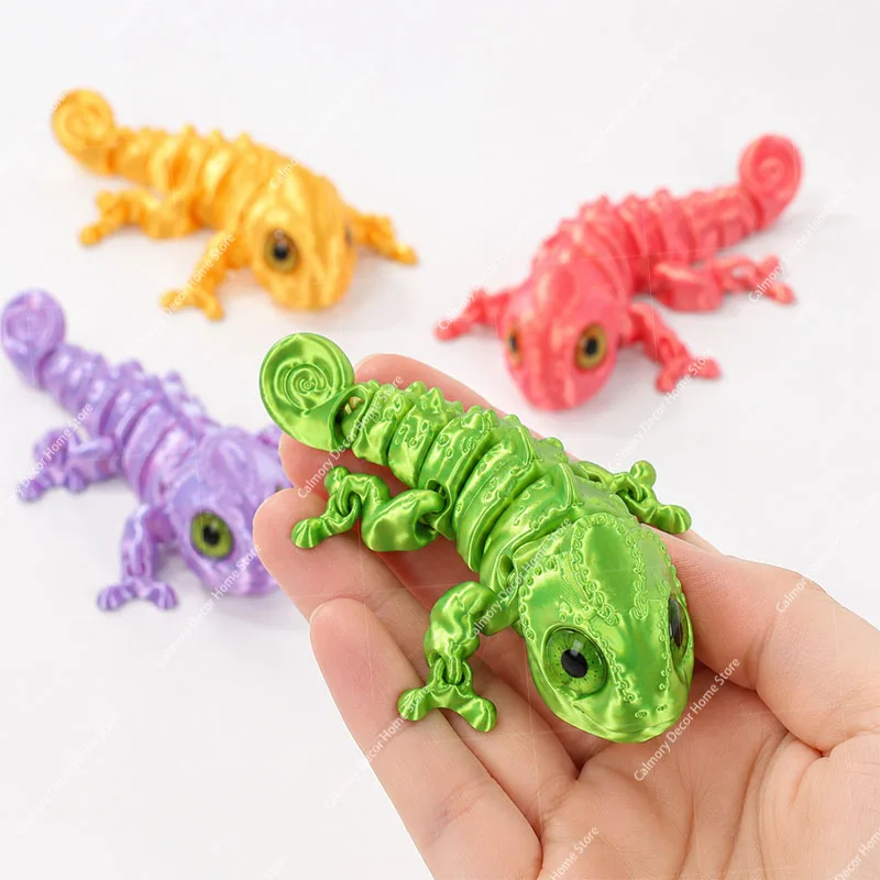 3D New Multi-joint Movable Simulation Eyes Printing Chameleon Figures for Home Accessories Kids Gift Living Room Decoration