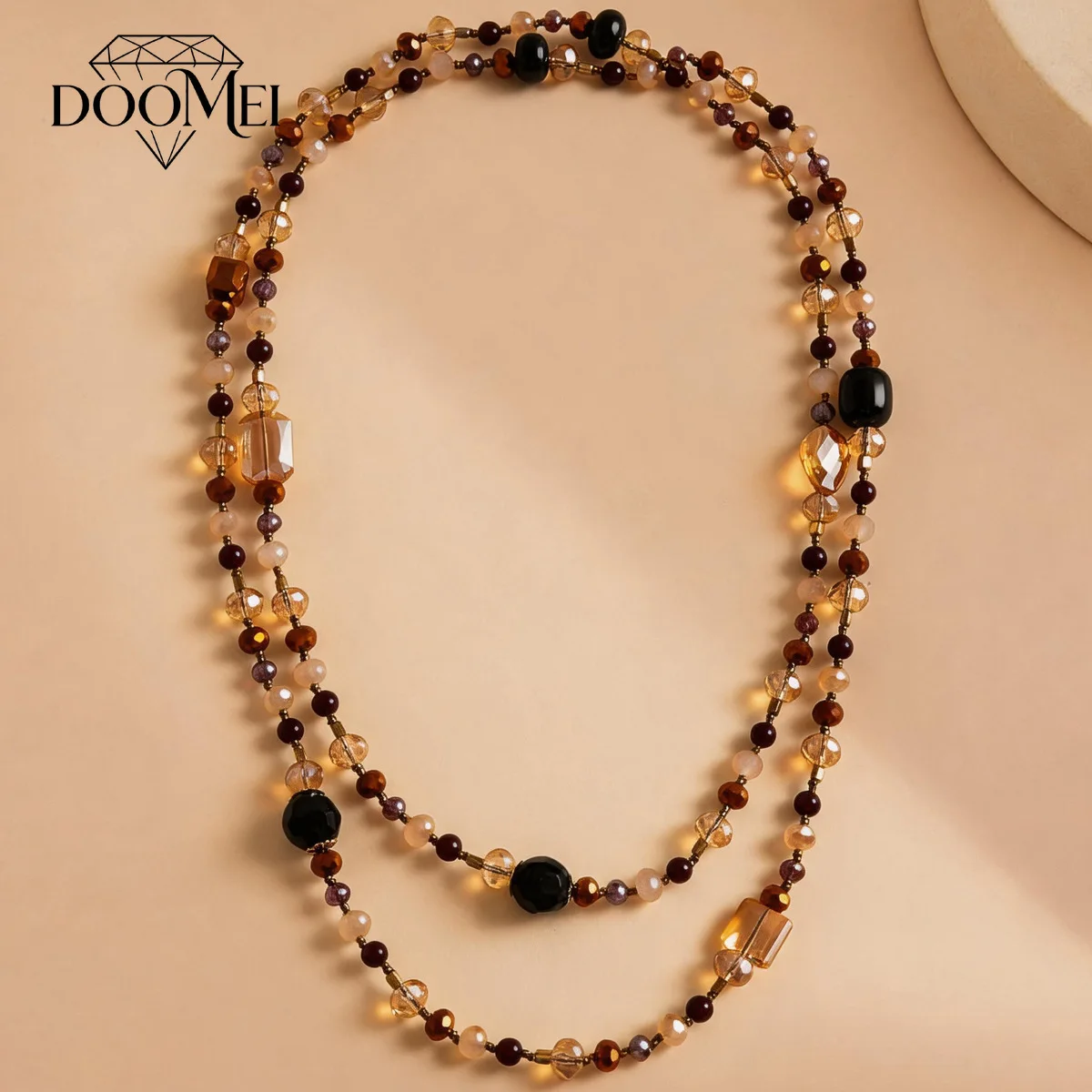 DOO MEI Vintage Round Beaded Necklace Leisure Style Glass Beaded Necklace Women's Daily Gathering Fashion Sweater Chain