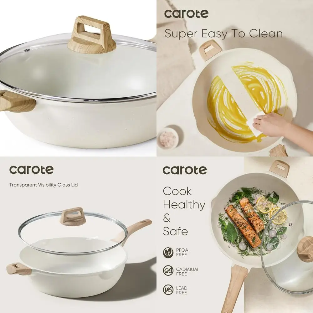 

12.5 Nonstick Deep Frying Pan with Lid, 6.5 Qt Large Saute Pan, Induction Cookware, Kitchen Skillet, White Granite Non-Stick Coo