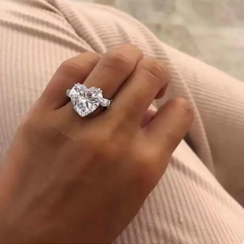 Heart cut 5ct Lab Zircon Ring Silver Color Engagement wedding band rings for women Bridal Statement Party Jewelry